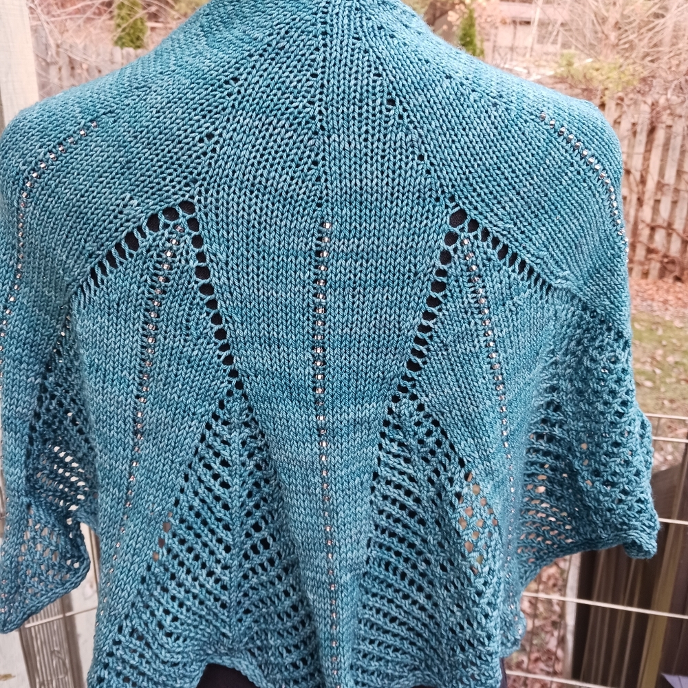 OOAK Hand-knit shoulder wrap/scarf, Merino wool with clear bead BLING